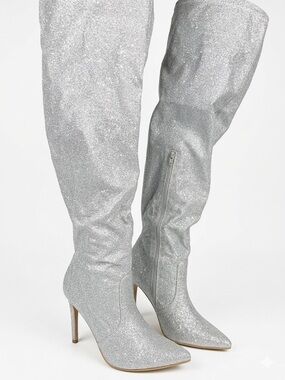 Silver Glitter Over-the-Knee Stiletto Boots